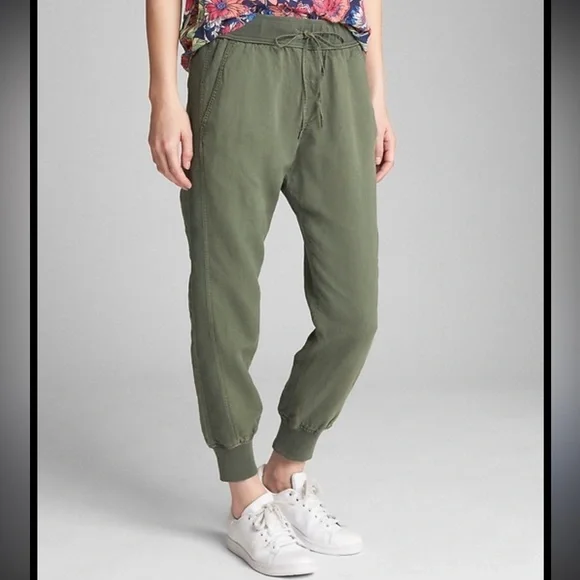 Gap Women’s Linen blend Olive Green Jogger Pants Size Large - Picture 2 of 6